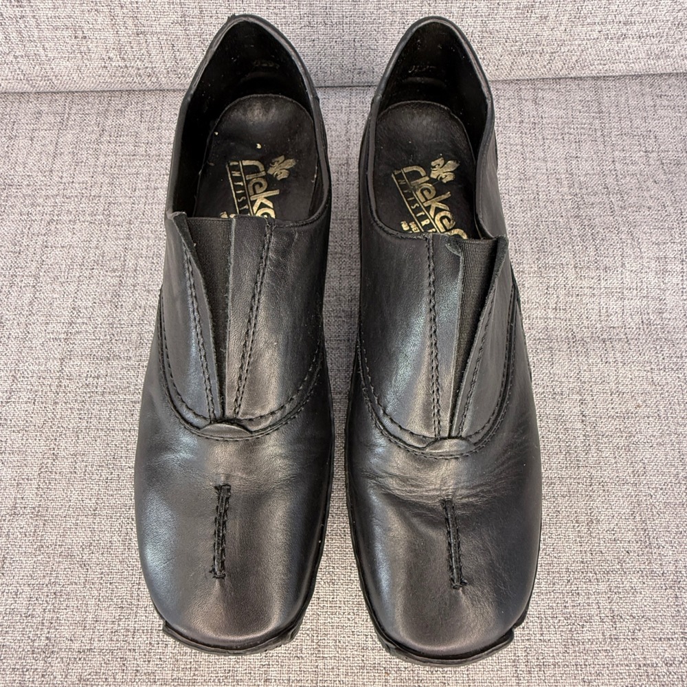 Rieker Antistress Black Leather Slip On Center Seam Loafers Shoes Womens 40